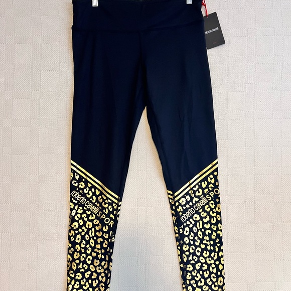 NWT Roberto Cavalli Sport Black and Gold Animal Print Leggings Size Large New - Picture 5 of 9